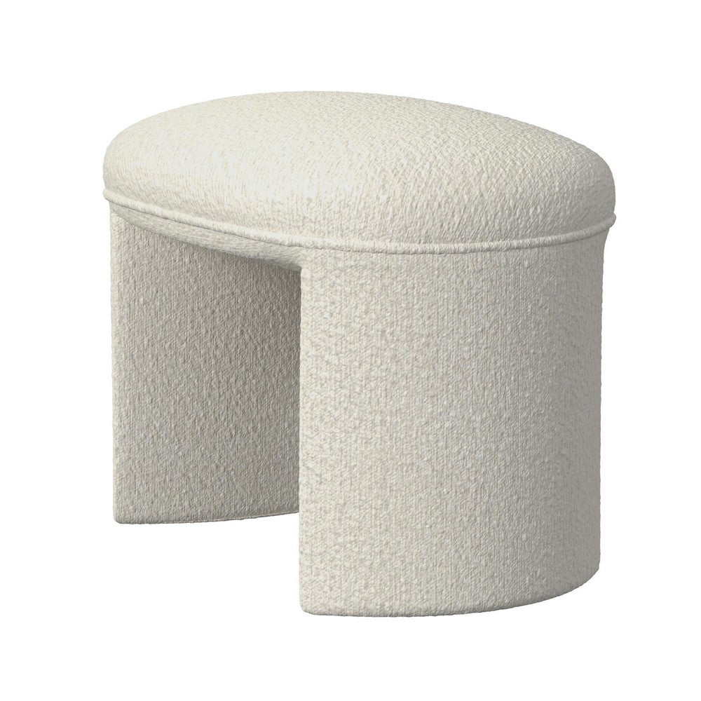 Max Ottoman Footstool with Saddle Seat, Cream White Boucle, 24 Inch -BM334160