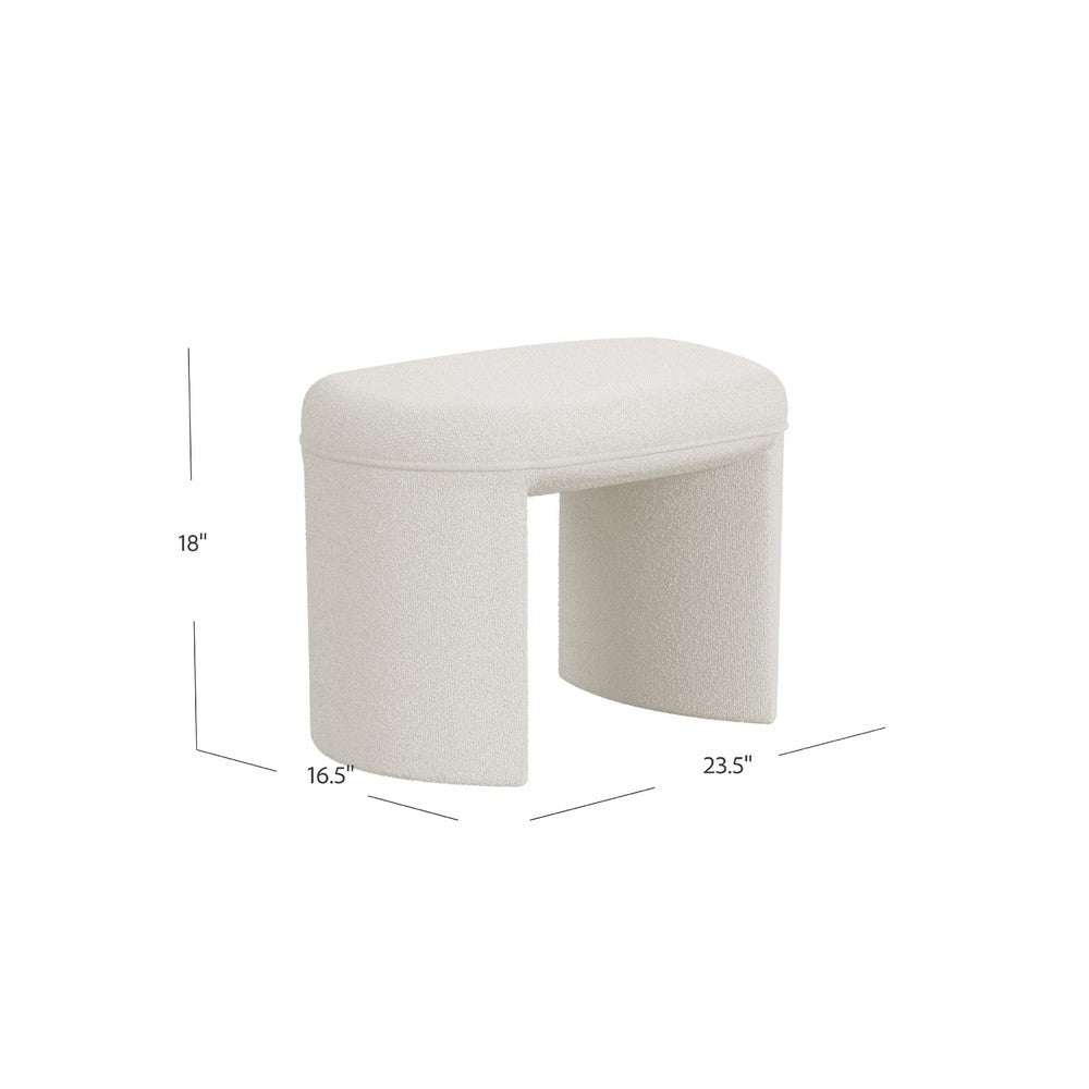 Max Ottoman Footstool with Saddle Seat, Cream White Boucle, 24 Inch -BM334160