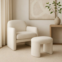 Max Ottoman Footstool with Saddle Seat, Cream White Boucle, 24 Inch -BM334160