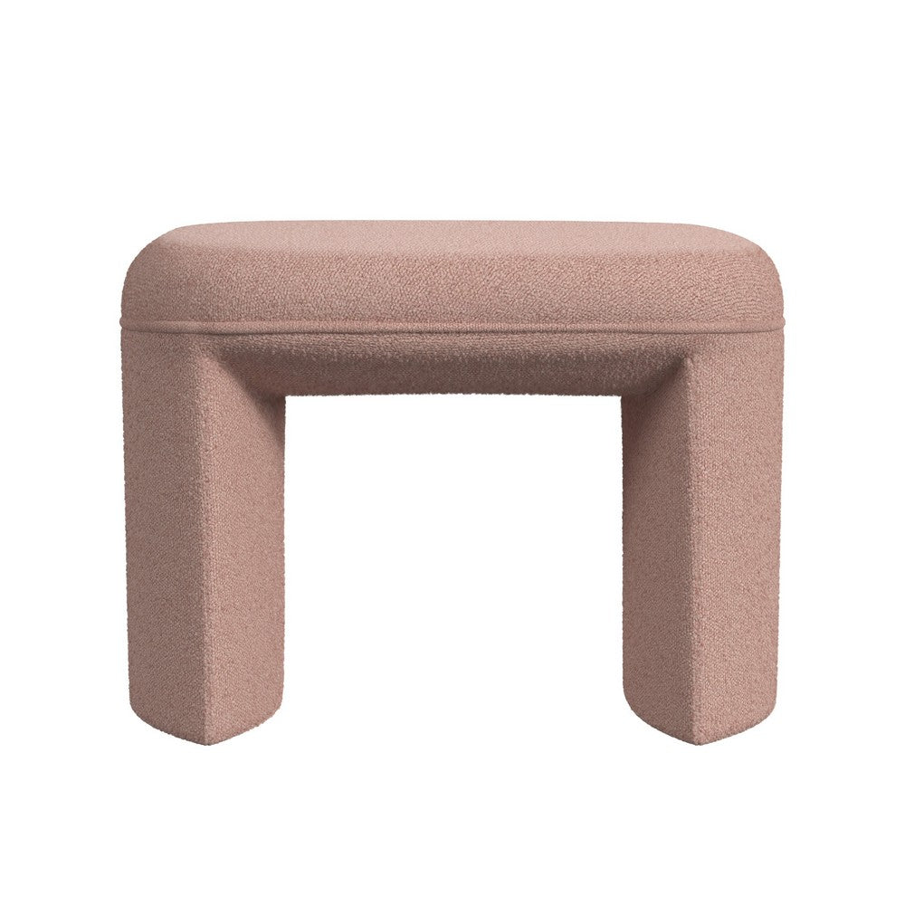 Max Ottoman Footstool with Saddle Seat, Blush Pink Boucle, 24 Inch -BM334161