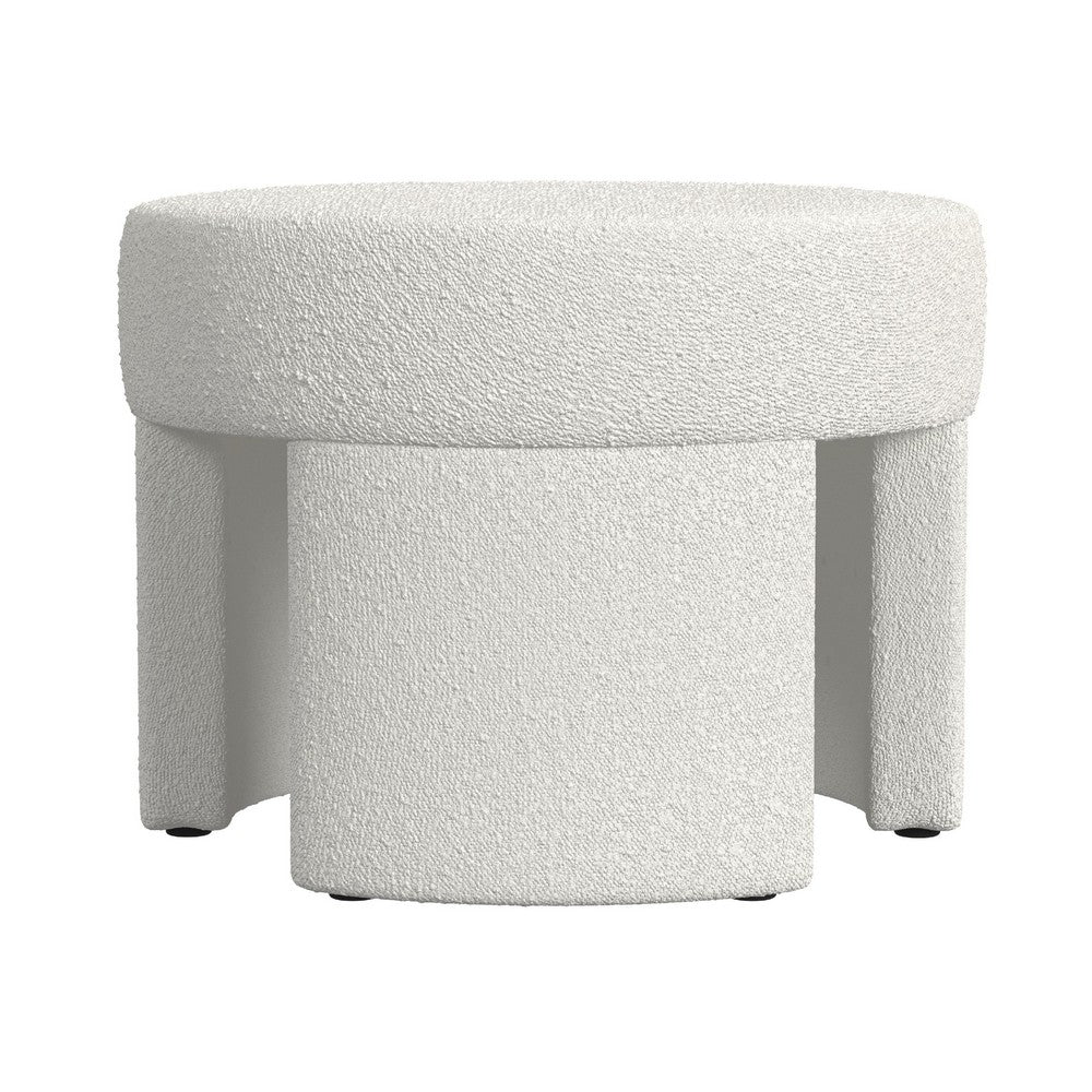 Noa Round Ottoman Footstool, Soft Cream White Boucle, 24 Inch -BM334163