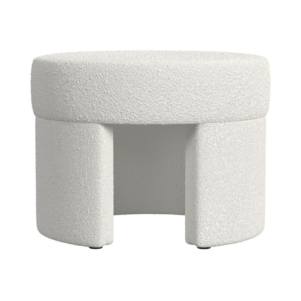 Noa Round Ottoman Footstool, Soft Cream White Boucle, 24 Inch -BM334163