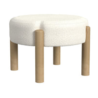 Eli 22 Inch Ottoman Footstool, Cream Boucle and Natural Brown Hardwood -BM334164