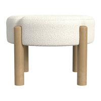 Eli 22 Inch Ottoman Footstool, Cream Boucle and Natural Brown Hardwood -BM334164