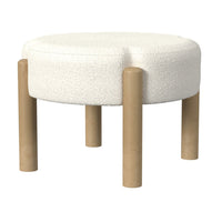 Eli 22 Inch Ottoman Footstool, Cream Boucle and Natural Brown Hardwood -BM334164
