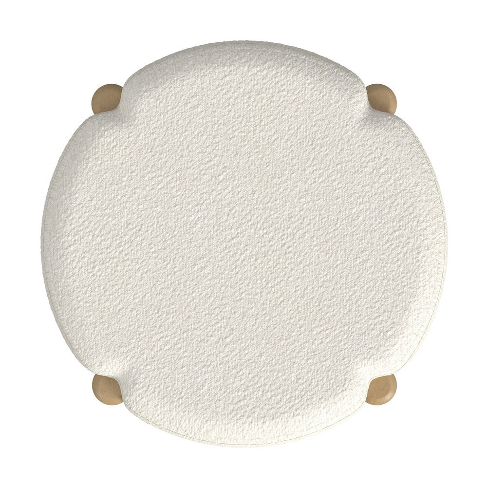 Eli 22 Inch Ottoman Footstool, Cream Boucle and Natural Brown Hardwood -BM334164