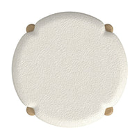 Eli 22 Inch Ottoman Footstool, Cream Boucle and Natural Brown Hardwood -BM334164