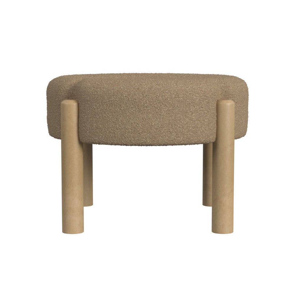 Eli 22 Inch Ottoman Footstool, Brown Boucle and Natural Hardwood -BM334165
