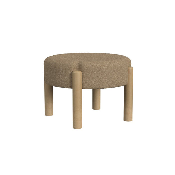 Eli 22 Inch Ottoman Footstool, Brown Boucle and Natural Hardwood -BM334165