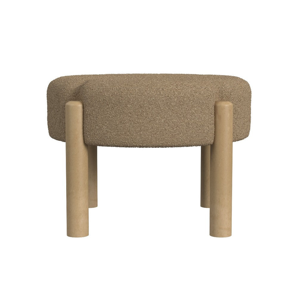 Eli 22 Inch Ottoman Footstool, Brown Boucle and Natural Hardwood -BM334165