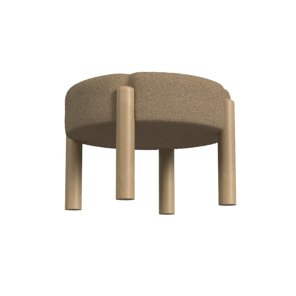 Eli 22 Inch Ottoman Footstool, Brown Boucle and Natural Hardwood -BM334165