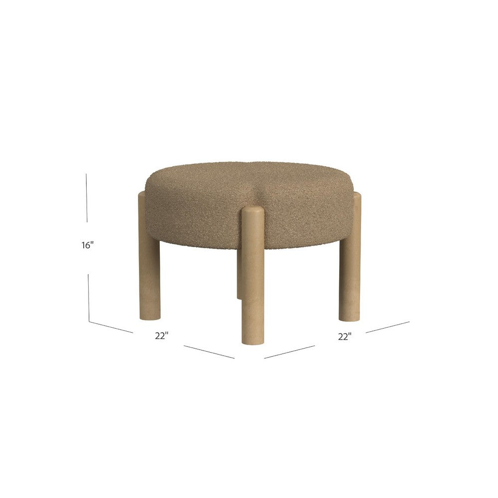 Eli 22 Inch Ottoman Footstool, Brown Boucle and Natural Hardwood -BM334165
