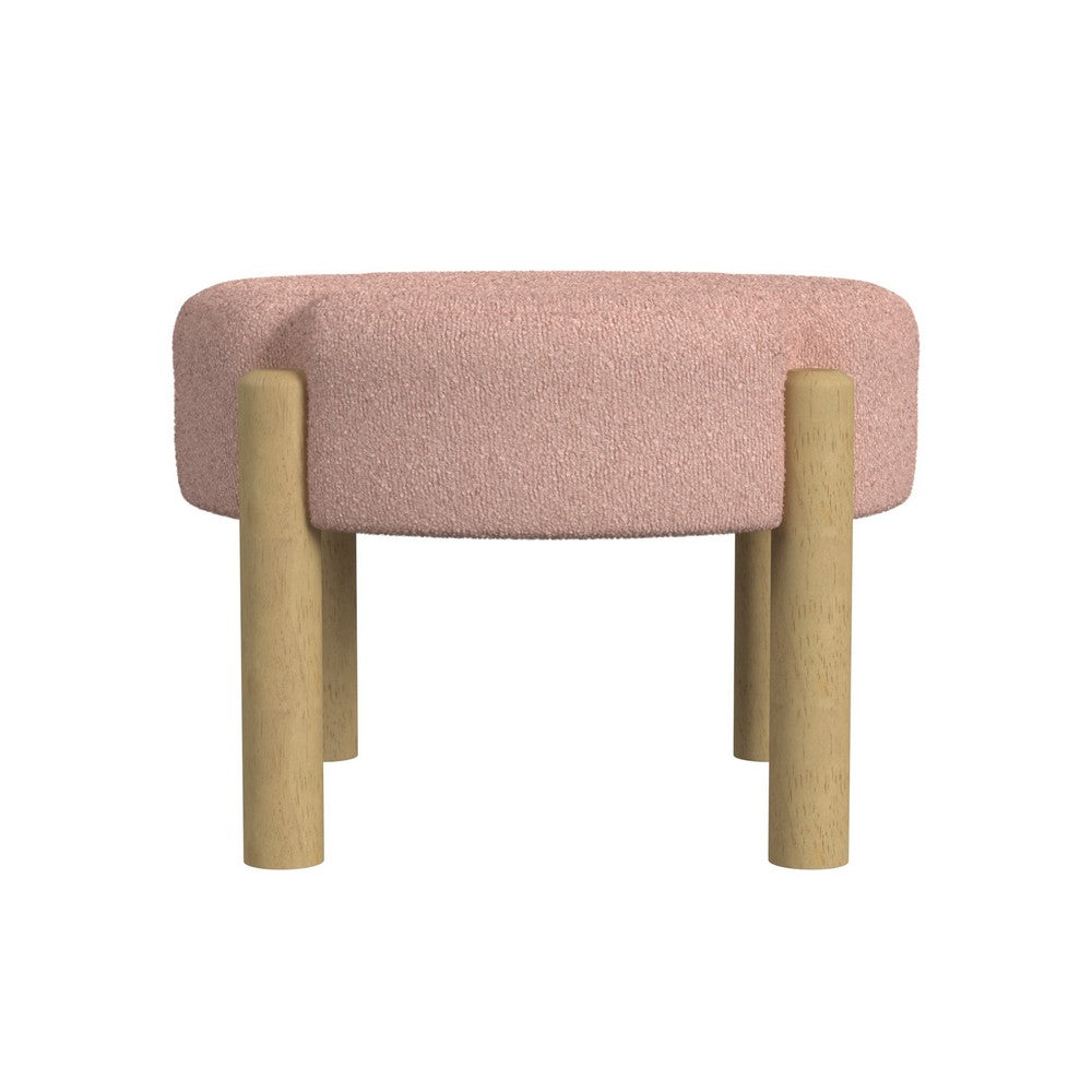 Eli 22 Inch Ottoman Footstool, Blush Pink Boucle and Natural Hardwood -BM334166