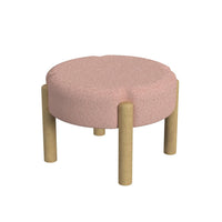 Eli 22 Inch Ottoman Footstool, Blush Pink Boucle and Natural Hardwood -BM334166