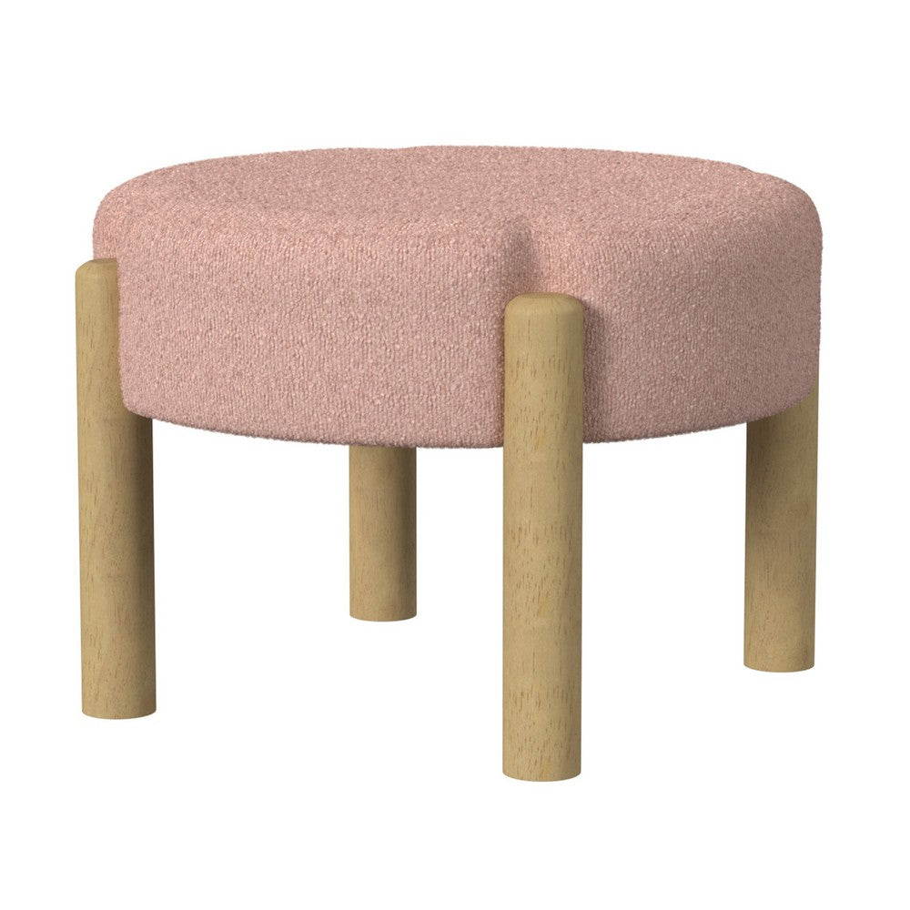 Eli 22 Inch Ottoman Footstool, Blush Pink Boucle and Natural Hardwood -BM334166