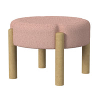 Eli 22 Inch Ottoman Footstool, Blush Pink Boucle and Natural Hardwood -BM334166
