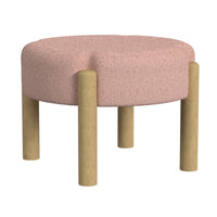 Eli 22 Inch Ottoman Footstool, Blush Pink Boucle and Natural Hardwood -BM334166