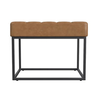 Kai Ottoman Footstool, Carmel Brown Faux Leather, Black Metal, 22 Inch -BM334167