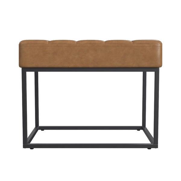 Kai Ottoman Footstool, Carmel Brown Faux Leather, Black Metal, 22 Inch -BM334167