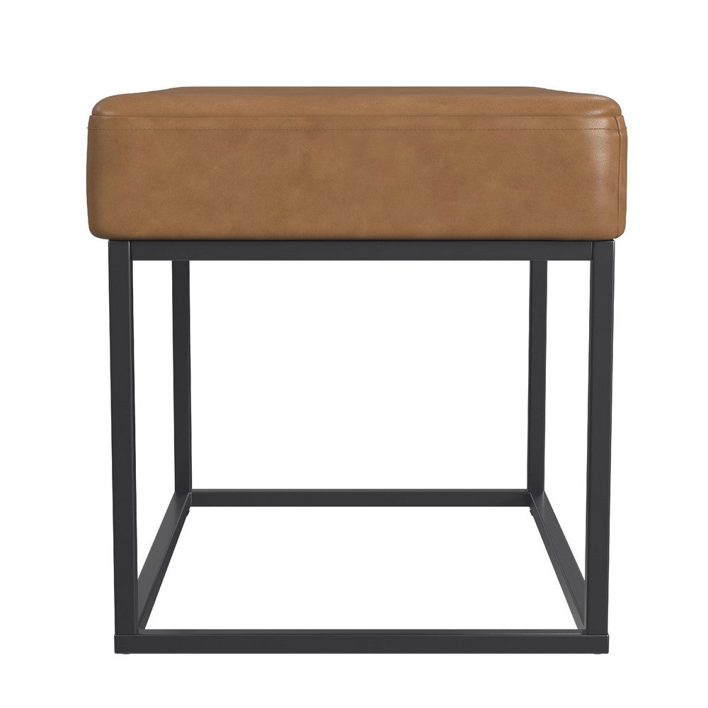 Kai Ottoman Footstool, Carmel Brown Faux Leather, Black Metal, 22 Inch -BM334167