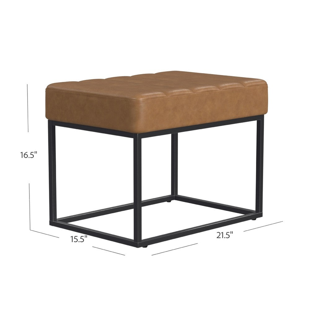 Kai Ottoman Footstool, Carmel Brown Faux Leather, Black Metal, 22 Inch -BM334167