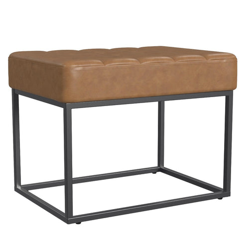 Kai Ottoman Footstool, Carmel Brown Faux Leather, Black Metal, 22 Inch -BM334167