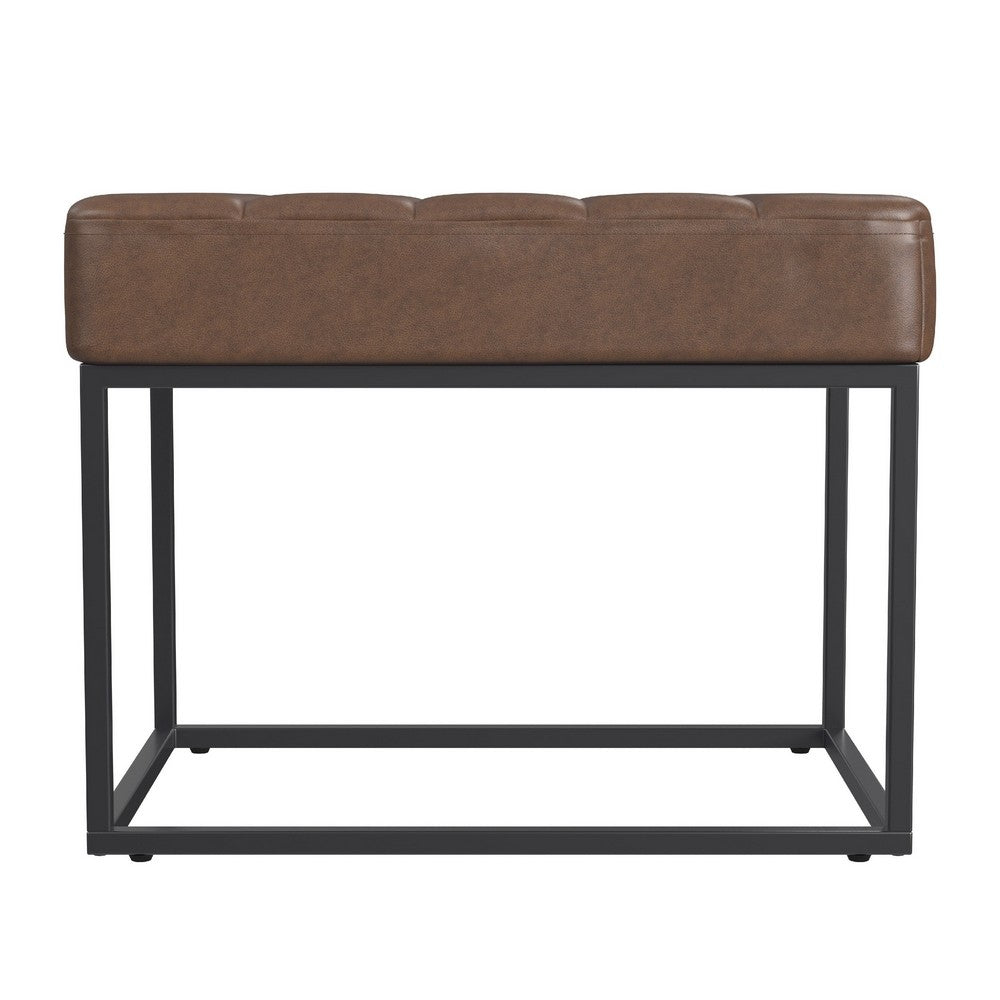 Kai Ottoman Footstool, Dark Brown Faux Leather, Black Metal, 22 Inch -BM334168