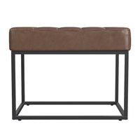 Kai Ottoman Footstool, Dark Brown Faux Leather, Black Metal, 22 Inch -BM334168