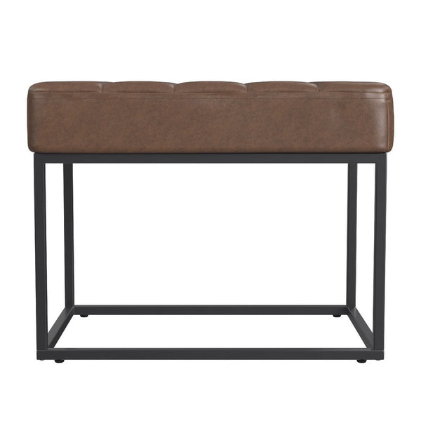 Kai Ottoman Footstool, Dark Brown Faux Leather, Black Metal, 22 Inch -BM334168
