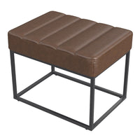 Kai Ottoman Footstool, Dark Brown Faux Leather, Black Metal, 22 Inch -BM334168