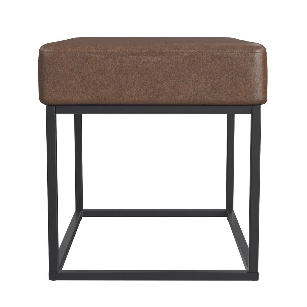 Kai Ottoman Footstool, Dark Brown Faux Leather, Black Metal, 22 Inch -BM334168