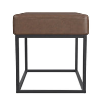 Kai Ottoman Footstool, Dark Brown Faux Leather, Black Metal, 22 Inch -BM334168