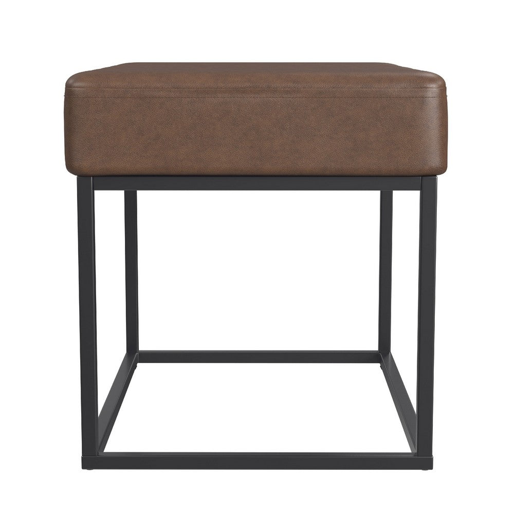 Kai Ottoman Footstool, Dark Brown Faux Leather, Black Metal, 22 Inch -BM334168