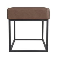 Kai Ottoman Footstool, Dark Brown Faux Leather, Black Metal, 22 Inch -BM334168