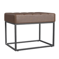 Kai Ottoman Footstool, Dark Brown Faux Leather, Black Metal, 22 Inch -BM334168