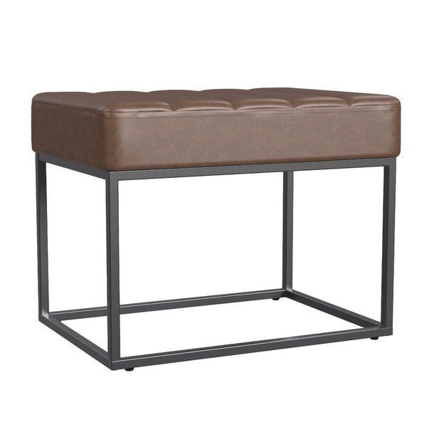 Kai Ottoman Footstool, Dark Brown Faux Leather, Black Metal, 22 Inch -BM334168
