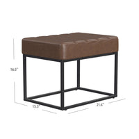 Kai Ottoman Footstool, Dark Brown Faux Leather, Black Metal, 22 Inch -BM334168