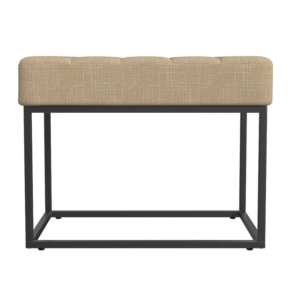 Kai Ottoman Footstool, Light Brown Woven Fabric, Black Metal, 22 Inch -BM334169