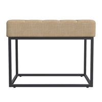 Kai Ottoman Footstool, Light Brown Woven Fabric, Black Metal, 22 Inch -BM334169