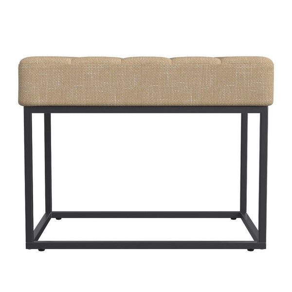 Kai Ottoman Footstool, Light Brown Woven Fabric, Black Metal, 22 Inch -BM334169