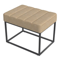 Kai Ottoman Footstool, Light Brown Woven Fabric, Black Metal, 22 Inch -BM334169