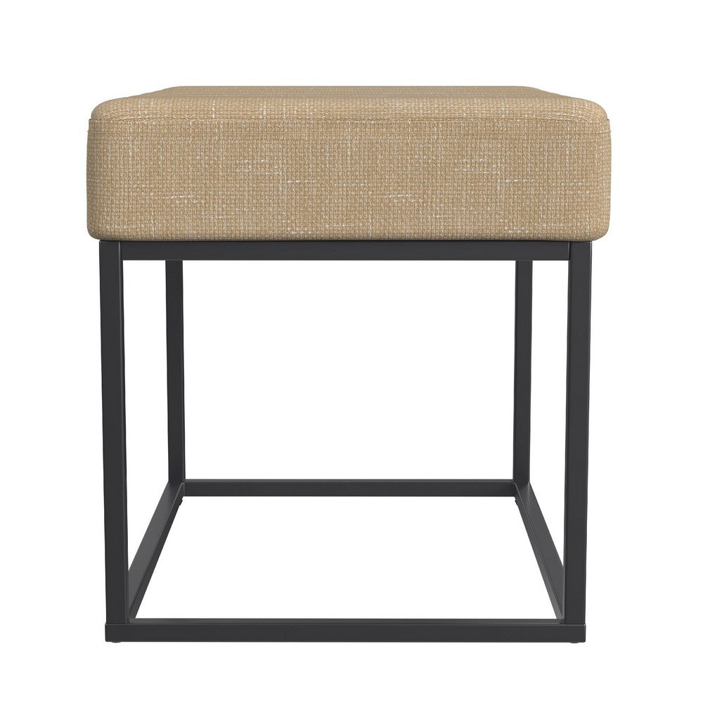 Kai Ottoman Footstool, Light Brown Woven Fabric, Black Metal, 22 Inch -BM334169