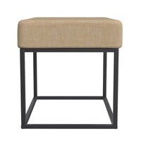 Kai Ottoman Footstool, Light Brown Woven Fabric, Black Metal, 22 Inch -BM334169