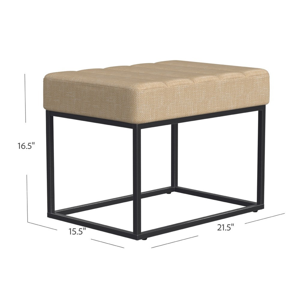 Kai Ottoman Footstool, Light Brown Woven Fabric, Black Metal, 22 Inch -BM334169