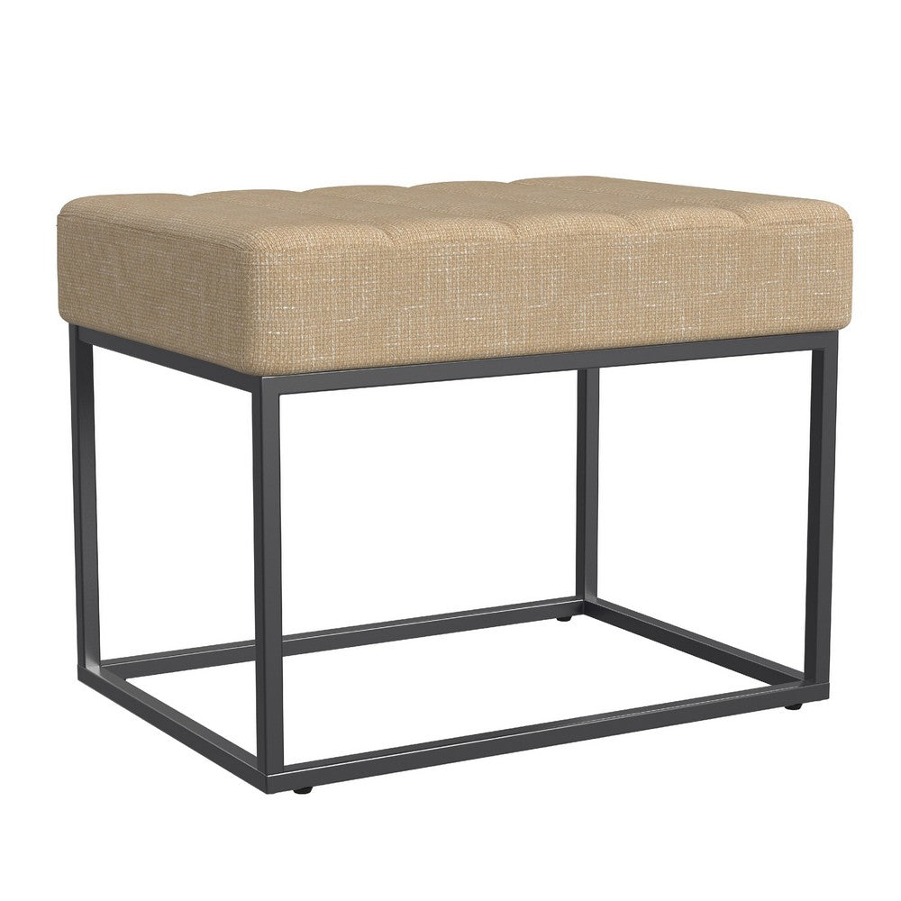 Kai Ottoman Footstool, Light Brown Woven Fabric, Black Metal, 22 Inch -BM334169