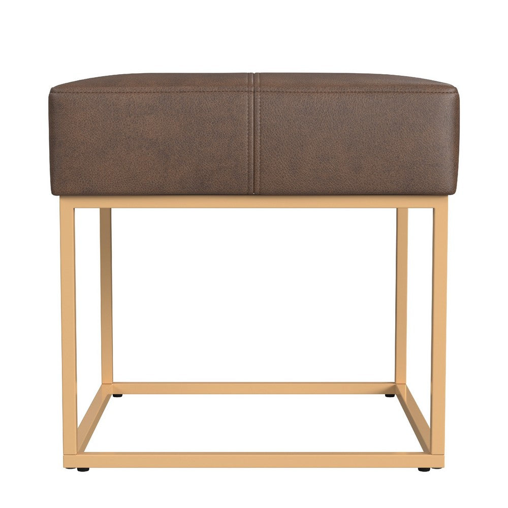 Kai Ottoman Footstool, Brown Faux Leather, Gold Metal, 18 Inch Square -BM334171