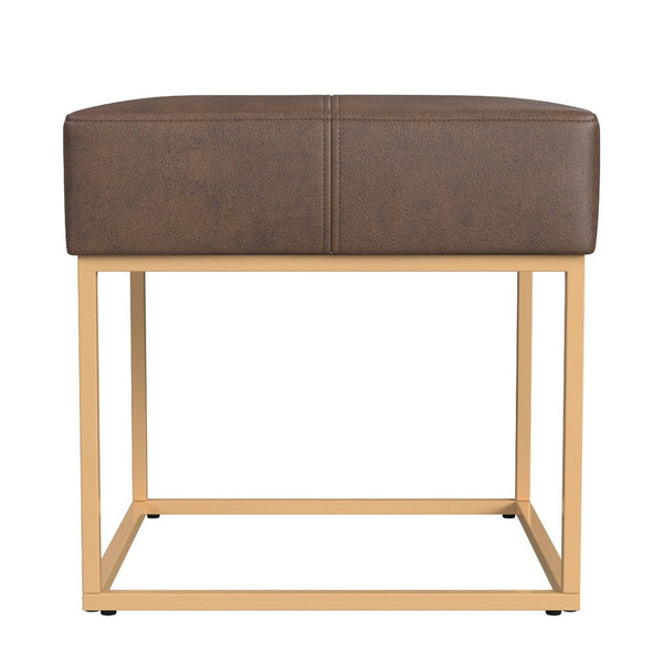 Kai Ottoman Footstool, Brown Faux Leather, Gold Metal, 18 Inch Square -BM334171