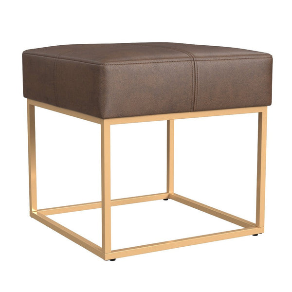 Kai Ottoman Footstool, Brown Faux Leather, Gold Metal, 18 Inch Square -BM334171