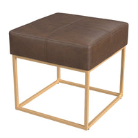 Kai Ottoman Footstool, Brown Faux Leather, Gold Metal, 18 Inch Square -BM334171