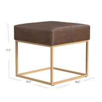 Kai Ottoman Footstool, Brown Faux Leather, Gold Metal, 18 Inch Square -BM334171